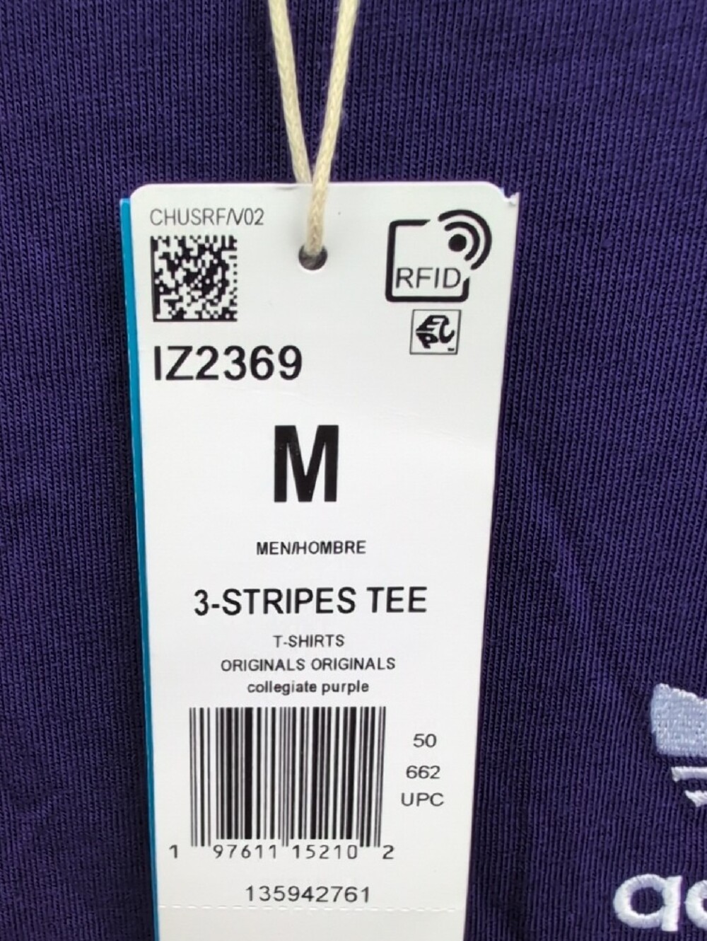 adidas Purple Short Sleeve Tee with White Three-Stripes - Picture 3 of 7